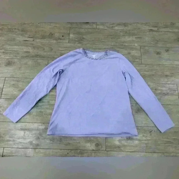 Lands End purple with floral accent long sleeve shirt size XL - Picture 1 of 4